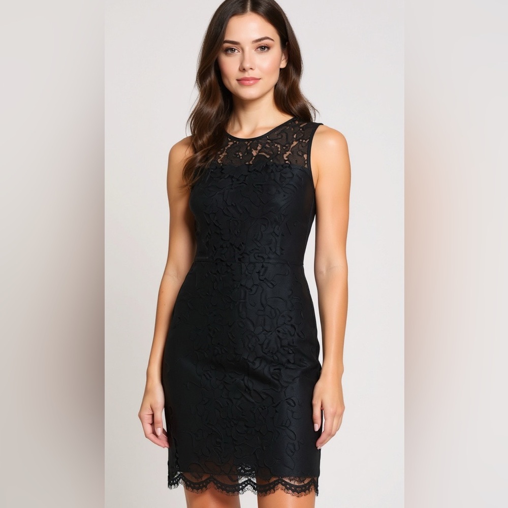 Banana Republic Navy Blue Floral Lace Overlay Sleeveless Sheath Dress Size 6